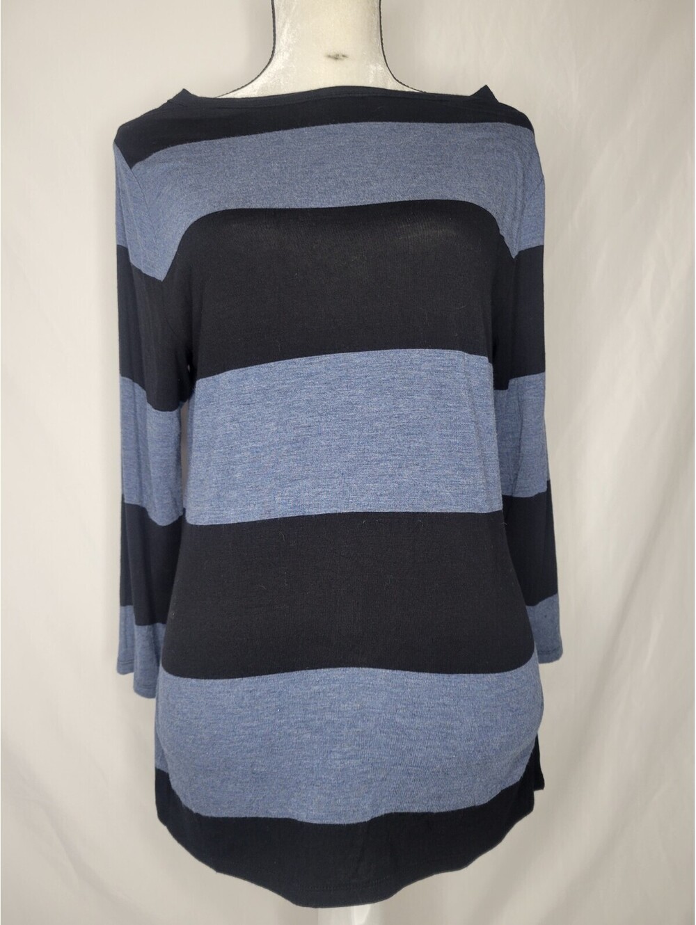 INC International Concepts Striped 3/4 Sleeve Top Black/Heather Blue Size XL NEW